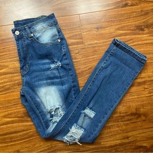 Kunmi Medium Blue Distressed Straight Leg Stretch Jeans Size Small Streetwear